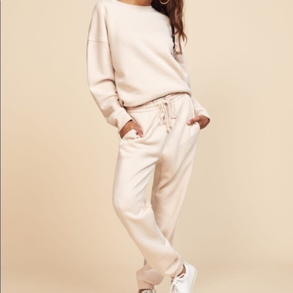 Reformation sweatpants and sweatshirt set in color champagne